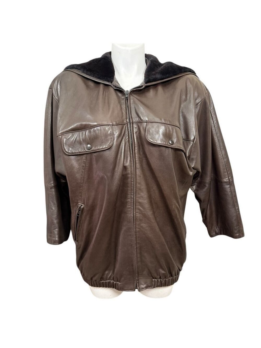 Vintage Positano Pelle Brown Leather Hooded Jacket Women's XL USA Made